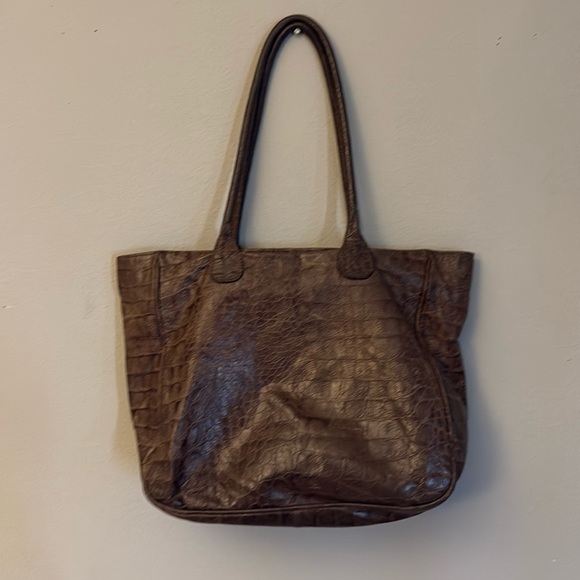 Maurizio Taiuti Brown Embossed Leather Tote Bag - Picture 1 of 11